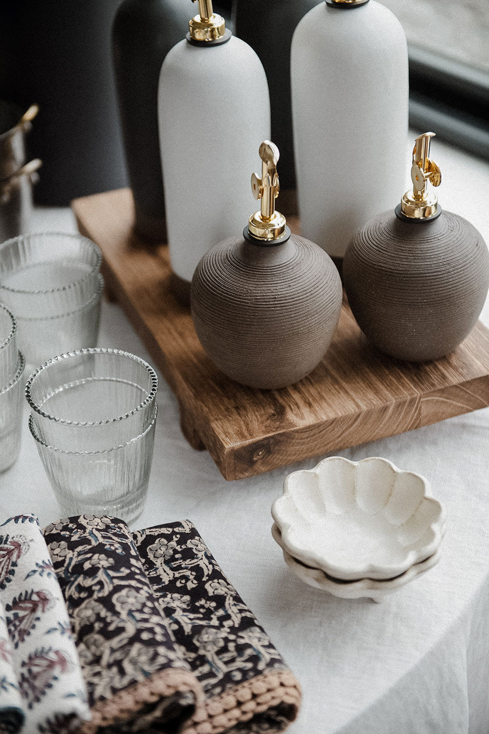 Brown Ribbed Ceramic Oil Bottle
