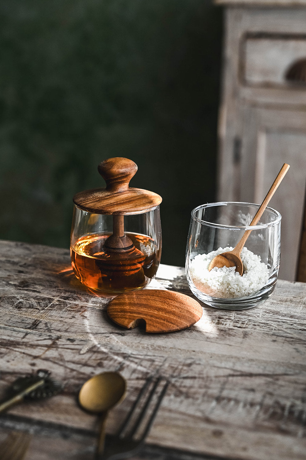 Teak & Glass Mini Honey Jar