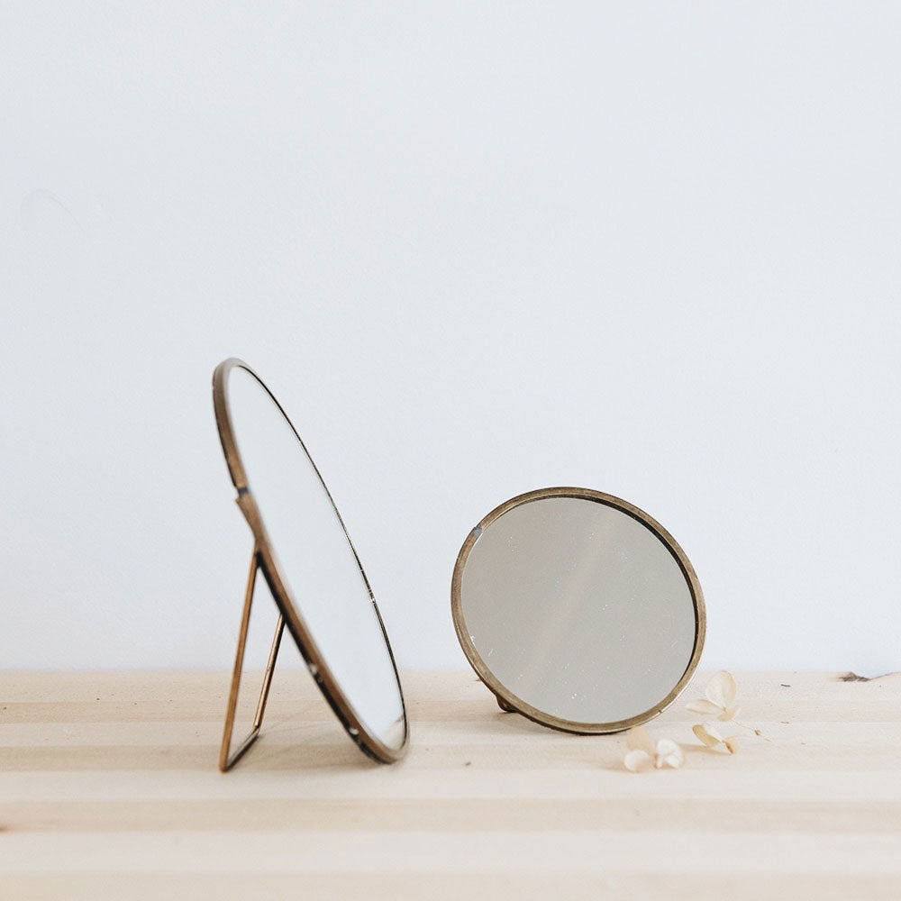 Round Brass Standing Mirror