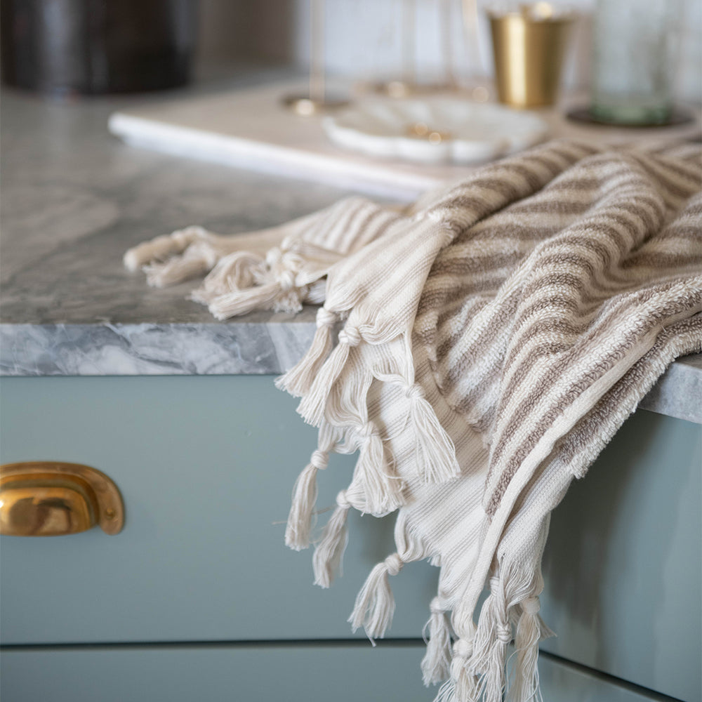 Hand-loomed Turkish Cotton Towel - Taupe Stripes